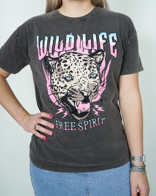 Wildlife t-shirt | T-shirt dames | Kleurrijk | Stoer | Korte mouwen | Kleur Grijs | Maat One size