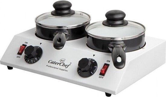 Chocolade / sauzen warmer 2 pans, RVS, 30/80 °C, 35x23x(H)11cm, 2x0,7L inhoud — afbeelding 2