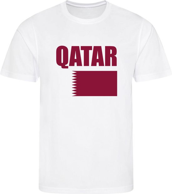 WK - Qatar - قطر - T-shirt Wit - Voetbalshirt - Maat: 134/140 (M) - 9 - 10 jaar - Landen shirts
