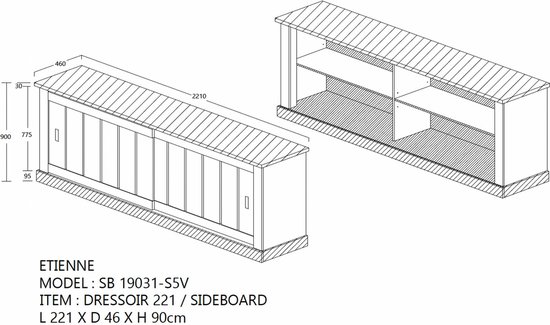 Belfurn - Etienne - buffet-dressoir in mango decor met zwarte profielen