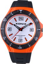 Xonix CAO-002 - Horloge - Analoog - Unisex - Rond - Siliconen band - ABS - Cijfers - Zwart - Oranje - Wit - Waterdicht - 10 ATM