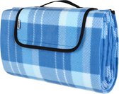 Picknickdeken, campingdeken, XL, 195 x 150 cm, waterdicht, warmte-isolerend, wasbaar, fleece, opvouwbaar, voor 2-4 personen, tuin, outdoor, stranddeken, blauw/wit