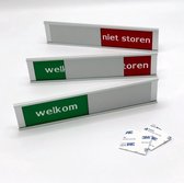Schuifbordje Welkom - Niet Storen - 255 mm x 57 mm - Bevestiging twee 3M dubbelzijdige stickers - Promessa-Design.