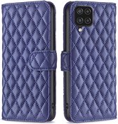 BINFEN Rhombus Book Case - Geschikt voor Samsung Galaxy A12 Hoesje - Blauw