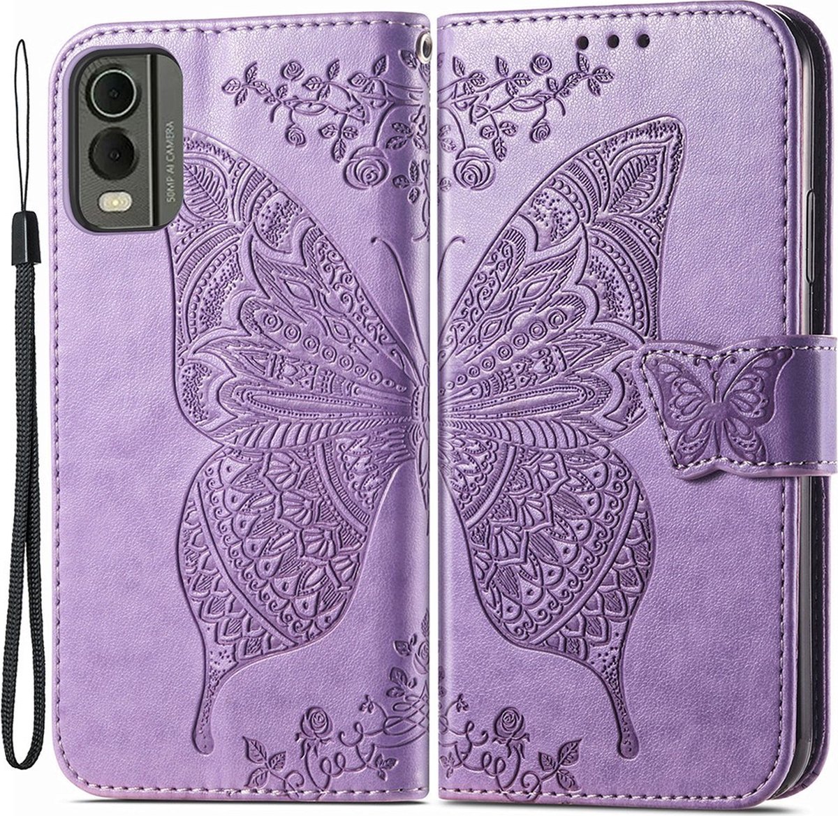 Coverup Hoesje - Geschikt voor Nokia C32 Hoesje - Coverup Vlinder Book Case - Paars