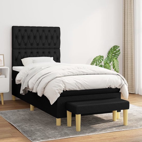 vidaXL - Boxspring - met - matras - stof - zwart - 90x190 - cm