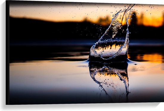 Canvas - Water - Druppels - Spetters - 90x60 cm Foto op Canvas Schilderij (Wanddecoratie op Canvas)