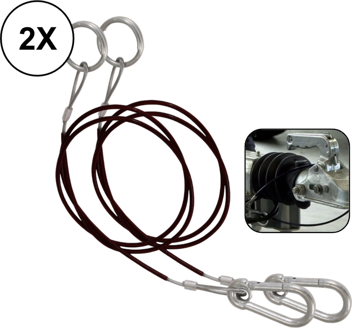 2x PD® - Remkabel - Breekkabel Aanhangwagen - 100 cm - Oplooprem