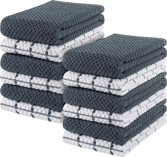 Lot 6 Torchons Vaisselle Bumble Kitchen Coton - 3 Textures XL 50x70cm Gris