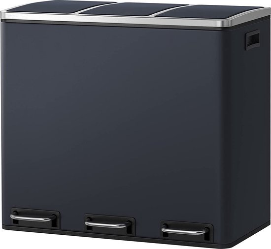 SVITA TM3X18 Prullenbak Met 3 Vakken, Prullenmand, 54 Liter Pedaalemmer Afvalscheiding X 18 Gepoedercoat Staal Taupe Handgrepen 2190669817