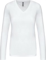 T-shirt Dames S Kariban V-hals Lange mouw White 100% Katoen