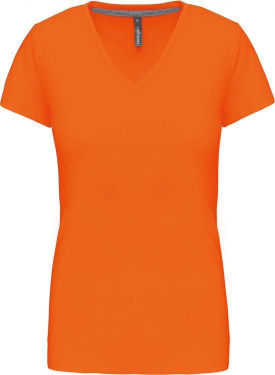 T-shirt Dames M Kariban V-hals Korte mouw Orange 100% Katoen