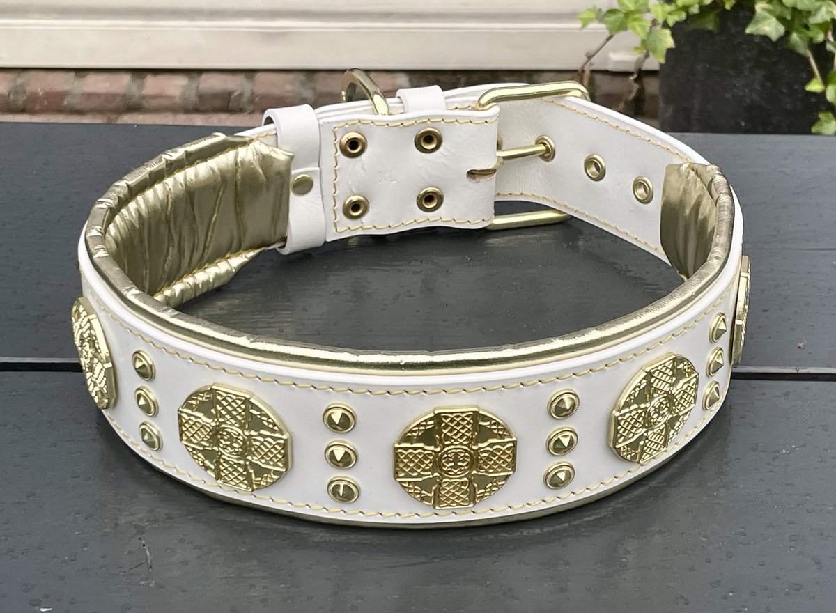 Goedkoopste BESTIA Maximus collar white & gold Halsband (65 - 75 cm) XXL