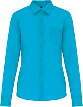 Blouse Dames XXL Kariban Lange mouw Bright Turquoise 65% Polyester, 35% Katoen