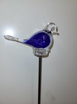 Tuinsteker vogel van glas 50 cm hoog blauw tuindecoratie