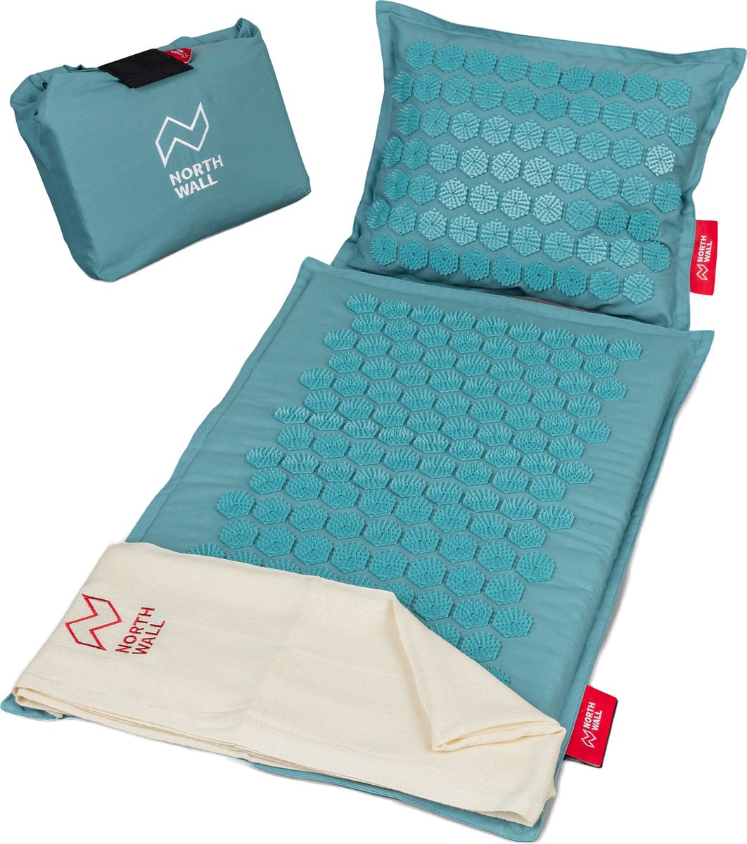 Goedkoopste Northwall Spijkermat met Kussen & Draagtas - Acupressuur mat met Spijkerkussen - Spijkerbed - Acupunctuur - Meditatie - Shakti Massage - Blauw