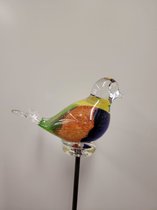 Tuinsteker vogel van glas 50 cm hoog multi fel tuindecoratie