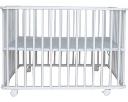 Prénatal Inklapbox Edin – In 3 Hoogtes Verstelbare Baby Box – Kinderbox op Wieltjes – 100 x 75 cm - Wit