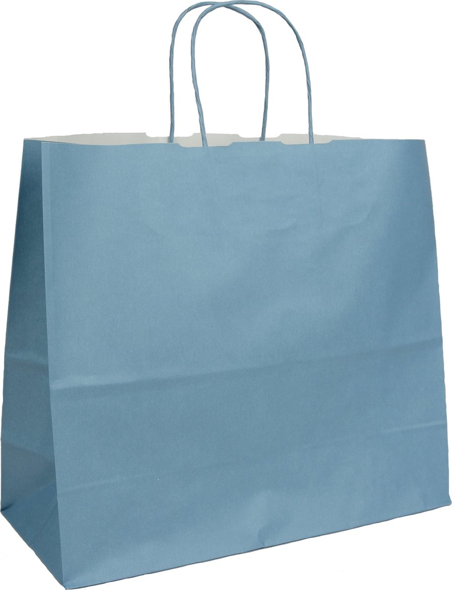 Papieren Draagtassen Blauw - Grijsblauw - 32+13x28 cm - Gedraaide Handgrepen - 25 Stuks