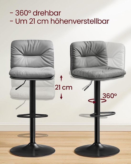 Yaheetech Barkrukken, set van 2, in hoogte verstelbaar, 360 graden draaibaar, barstoelen, keukenstoelen met rugleuning en voetensteun, barstoel, PU-kunstleer, zithoogte 62,5 cm - 84,5 cm, voor de Yaheetech Barkrukken, set van 2, in hoogte verstelbaar, 360 graden draaibaar, barstoelen, keukenstoelen met rugleuning en voetensteun, barstoel, PU-kunstleer, zithoogte 62,5 cm - 84,5 cm, voor de