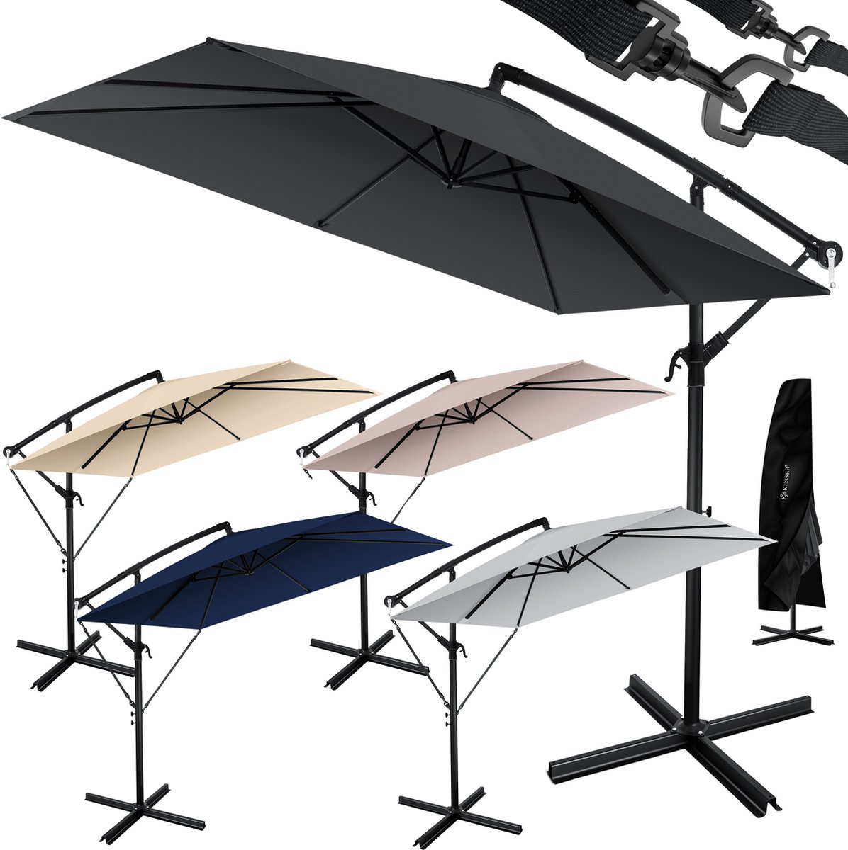 KESSER Zweefparasol Holly Rechthoekig - Parasol met Zwengel, Hoes en Windbescherming, UV-bescherming, Aluminium, Waterafstotend - Antraciet – foto 3