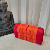 Yoga blok - Traditionele Thaise Kapok Yoga Ondersteuning Blok Kussen - Meditatie Kussen rechthoek - 35x15x10cm - rood/oranje