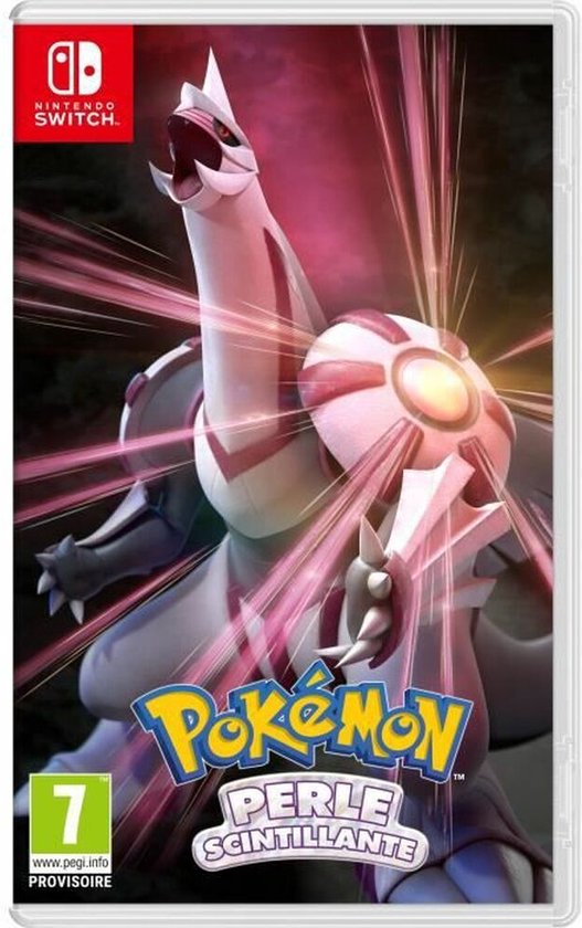 Nintendo Switch-hoes voor 'Pokémon Perle Scintillante' met Palkia op de voorgrond.