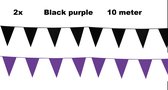 2x Vlaggenlijn Black and Purple party 10 meter - zwart en paars - Festival thema feest party verjaardag gala jubileum
