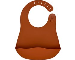 Youly® siliconen slabbetje met opvangbakje - Baby Slabbetjes - Afwasbaar - Verstelbaar In 6 Maten - Bruin