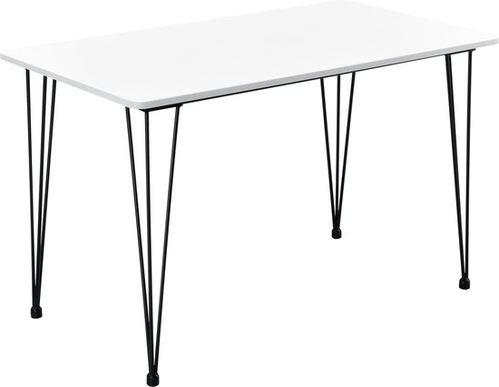 Eettafel Emmerich - 120x70x75 cm - MDF en Staal - Wit - Elegante en Minimalistische Tafel