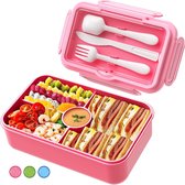 Lunchbox voor kinderen, 1100 ml, broodtrommel voor kinderen met vakken, grote bento box, snackbox voor kleuterscholen, school, roze