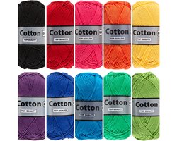 Cotton eight regenboog kleuren katoengaren pakket - 10 bollen - haakgaren/breigaren