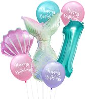 Cijfer ballon 1 Turquoise - Zeemeermin - Mermaid - Meermin - Ballonnen Pakket - Kinderfeestje - Helium Ballonnen - Snoes