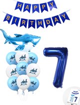 Cijferballon 7 Blauw - Haai - Shark - Ballonnen Pluspakket - Slinger Feestvieren - Verjaardag Snoes