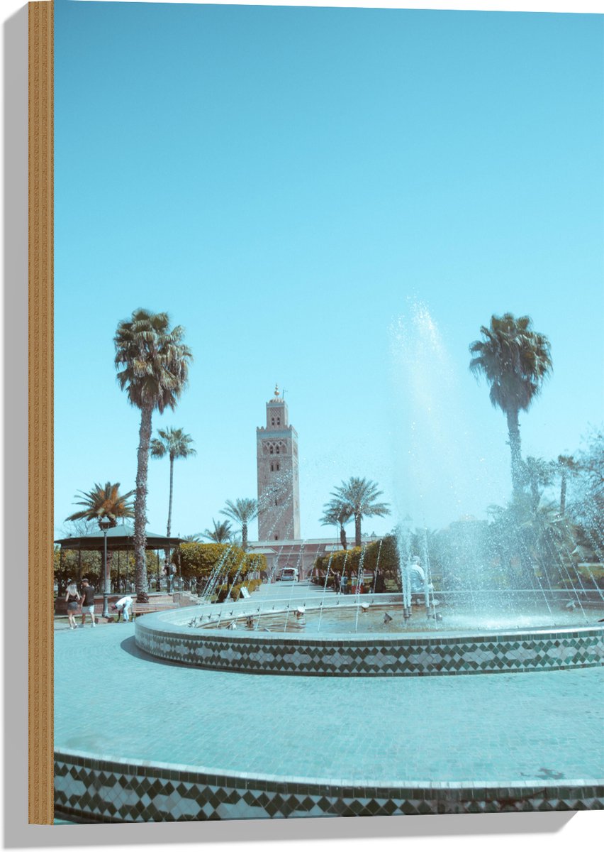 Hout - Gebouw - Fontein - Water - Bomen - Palmbomen - Mensen - 40x60 cm - 9 mm dik - Foto
