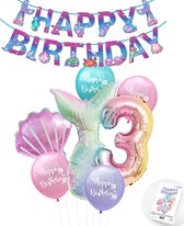 Snoes - Cijfer ballon 3 Regenboog - Zeemeermin - Plus Ballonnen Pakket - Verjaardag Slinger Mermaid