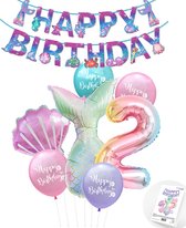 Snoes - Cijfer ballon 2 Regenboog - Zeemeermin - Plus Ballonnen Pakket - Verjaardag Slinger Mermaid