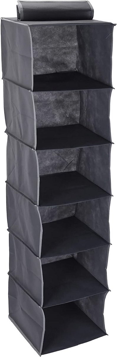 Ophangrek met vakken, kledingkast organizer, opvouwbaar, grijs, opbergsysteem voor kleding en camping (30 x 30 x 120 cm, 6 vakken)