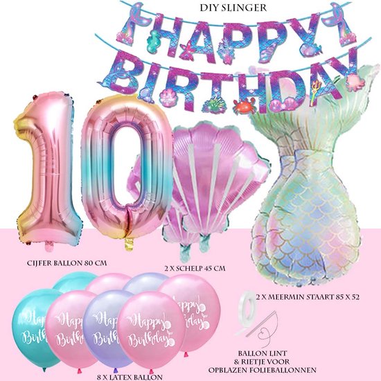 Snoes - Ballon en aluminium numéroté - Ballon 10 ans - Mega paquet sirène  sirène