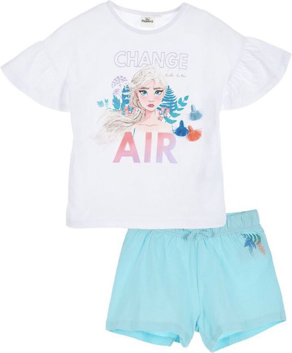 Disney Frozen Set / Pyjama / Shortama - Biologisch Katoen - Wit/Lichtblauw - maat 98/104 (4 jaar)