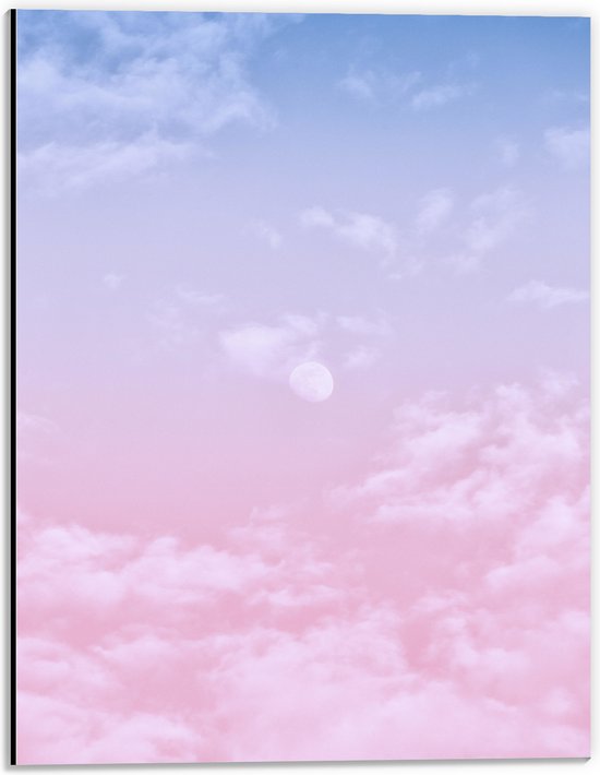 Dibond - Lucht - Wolken - Maan - Blauw - Roze - 30x40 cm Foto op Aluminium (Met Ophangsysteem)