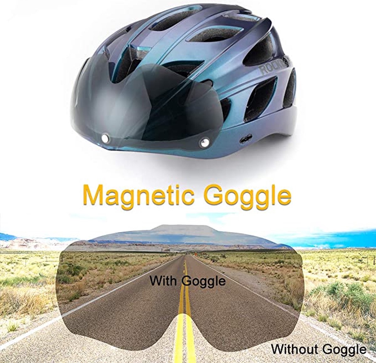 ROCKBROS Fietshelm MTB Racefiets Helm Geïntegreerd met Verwijderbare Magneet Bril Vizier Maat Verstelbare 57-62 CM Ultralight 281g