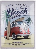 Volkswagen Life Is Better At The Beach Metalen Bord - 30 x 40 cm - Speciale Metallic Editie
