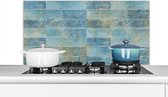 Spatscherm keuken 100x50 cm - Kookplaat achterwand Stenen - Blauw - Vintage - Design - Muurbeschermer - Spatwand fornuis - Hoogwaardig aluminium