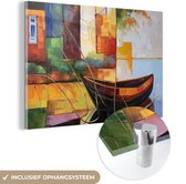 MuchoWow® Glasschilderij 90x60 cm - Schilderij acrylglas - Abstract - Kunst - Boot - Kleuren - Foto op glas - Muurdecoratie woonkamer - Wanddecoratie slaapkamer - Schilderijen