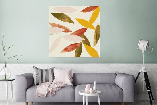 Décoration murale Métal - Peinture Aluminium Industriel - Feuilles - Plantes - Couleurs - Pastel - 90x90 cm - Dibond - Photo sur aluminium - Décoration murale industrielle - Pour le salon/chambre
