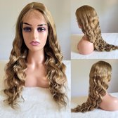 Braziliaanse Remy pruik - Honing blonde golf haren 26 inch (65 cm) real human hair - menselijke haren - 4x4 lace closure wig