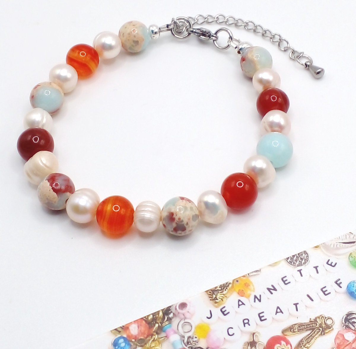Natuursteen - Agaat Natuursteen Jaspis - Natuursteen Agaat - Blauw - Rood - Bruin - Jaspis - Light Cyan jaspis - Zilveren armband - Rood bruine agaat - Zoetwaterparels - IBIZA - armband - armbanden natuursteen - armbanden met natuursteen - Moederdag