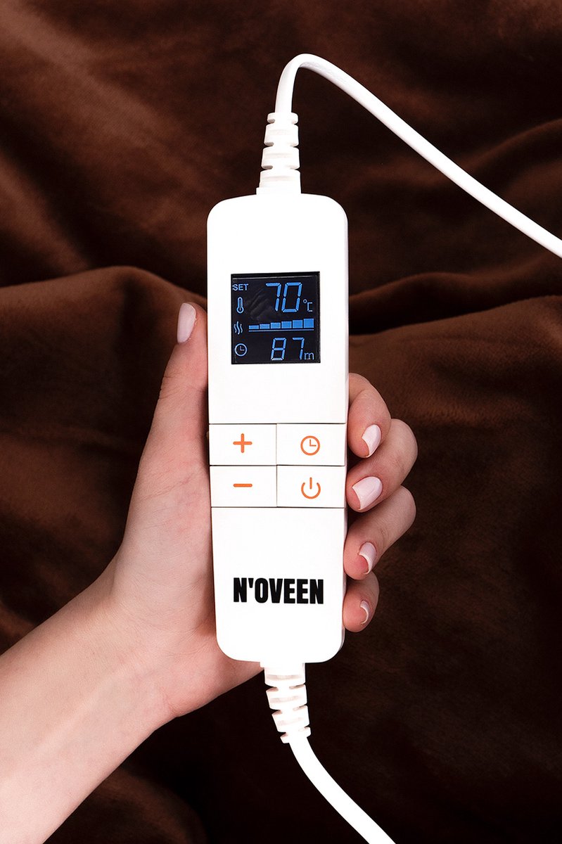 Afbeelding 2 van NOVEEN - Luxe Elektrische Deken met SMART LED-Controller - 180 x 130 cm - 10 Temperatuurniveaus - Automatische Timer en Uitschakeling - Machinewasbaar - Zuinig Stroomverbruik van 160W - Bruin