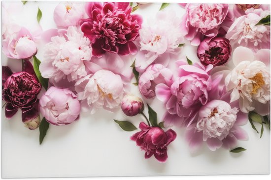 Vlag - Mix van Roze Bloemen op Witte Achtergrond - 60x40 cm Foto op Polyester Vlag
